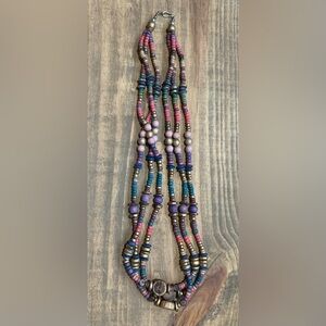 Boho Beaded Layered Necklace Multi Strand Earthy Wood Stone Artisanal Necklace